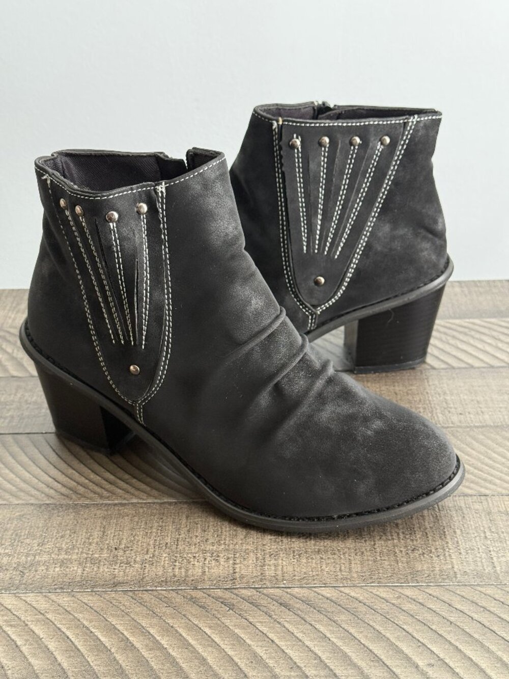 Black Chunky Western Ankle Boots - Women's Black Boots Size 8